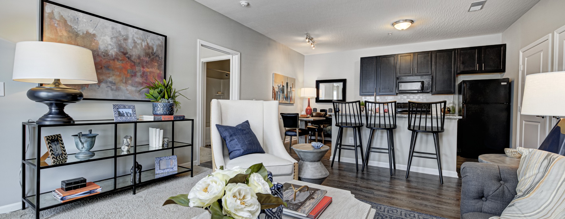 living room with kitchen